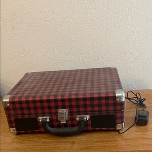 Red and Black Plaid Vinyl Record Player